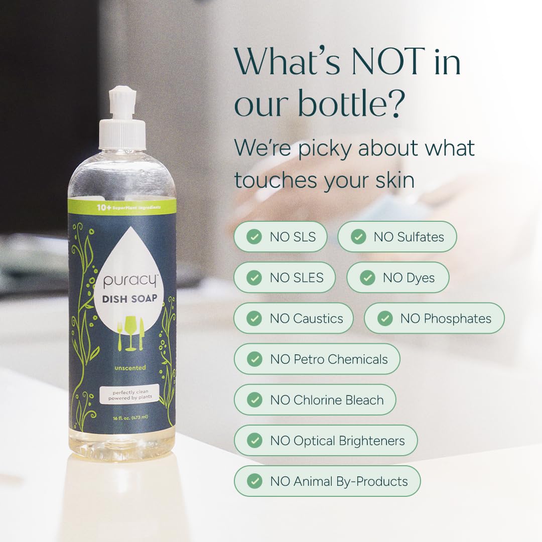 Puracy Natural Dish Soap Refill Plant-Based Liquid Dishwashing Detergent Soap