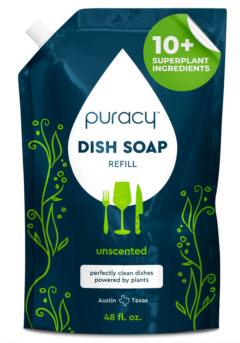 Puracy Natural Dish Soap Refill Plant-Based Liquid Dishwashing Detergent Soap