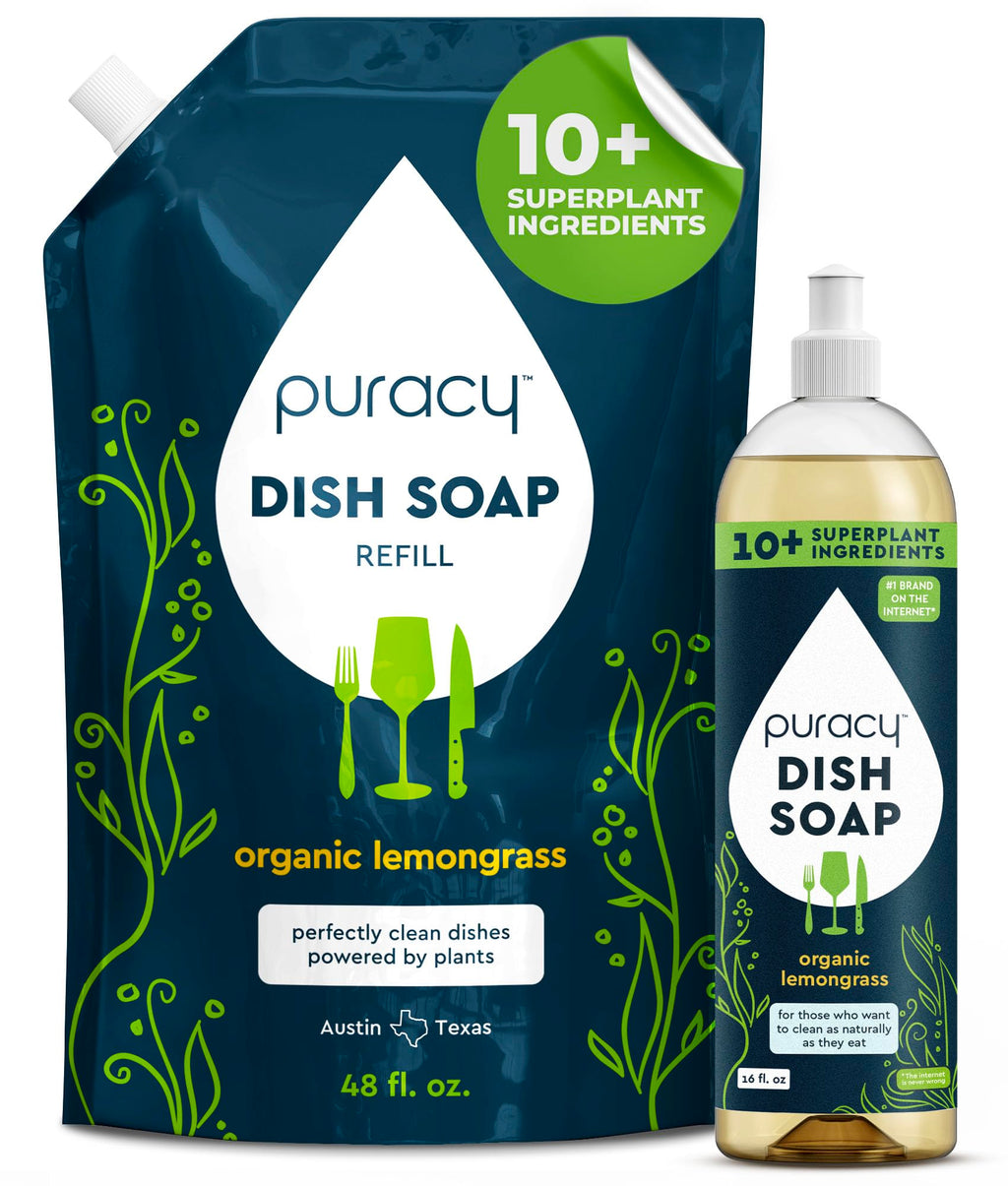Puracy Natural Dish Soap Refill Plant-Based Liquid Dishwashing Detergent Soap