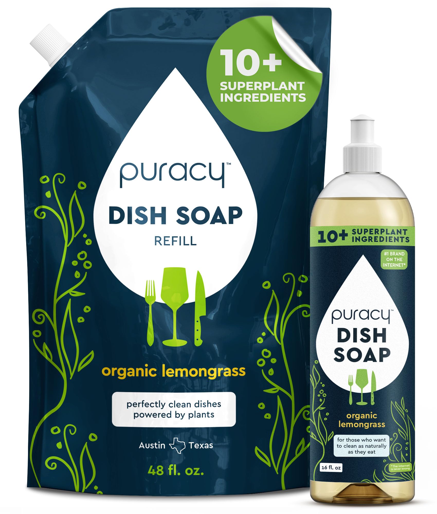 Puracy Natural Dish Soap Refill Plant-Based Liquid Dishwashing Detergent Soap